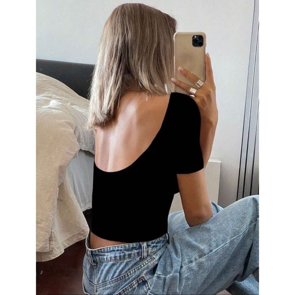 Short sleeve tee fitted los back black - Picture 1 of 2